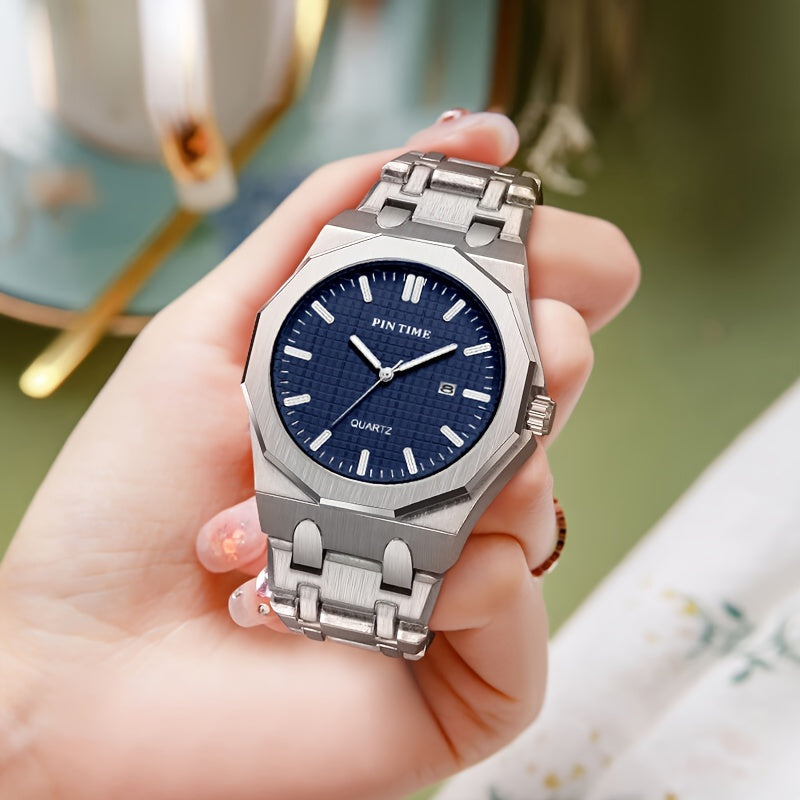 A Quartz-made Ladies' Watch With A 12-sided Case Featuring A Calendar, Suitable For All Occasions, Looks Good On Any Woman Wearing It.