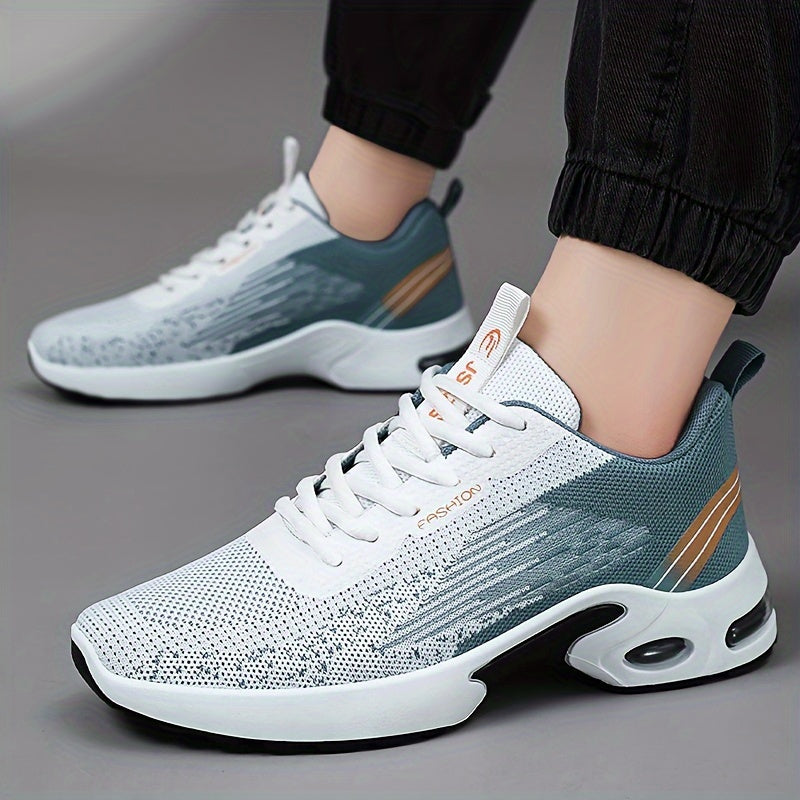 Men's Fashion Sports Sneakers, Breathable Mesh Fabric Upper, Comfortable Lace-Up Running Shoes with PVC Sole and Cloth Insole for All Seasons