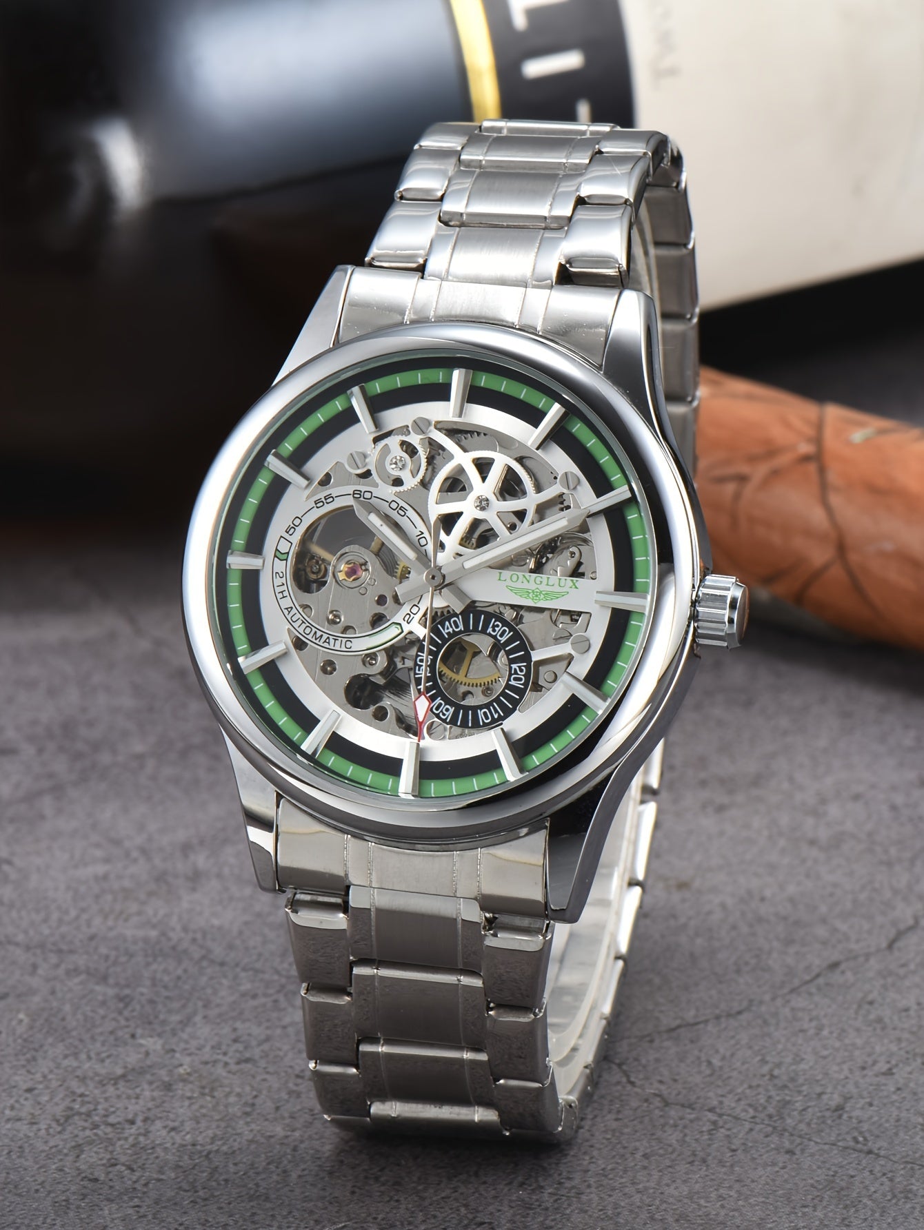 Men's Business Leisure Automatic Mechanical Watch, Stainless Steel with Blue Accents, Transparent Back, Date Display, Water-Resistant up to 10m, Ideal Gift, Business Watch | Mechanical Aesthetic | Stainless Steel Band