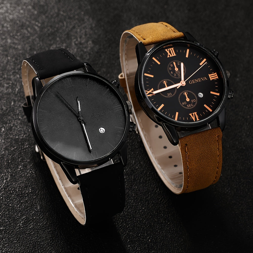 4pcs Stylish Men's Luxury Quartz Watch Set