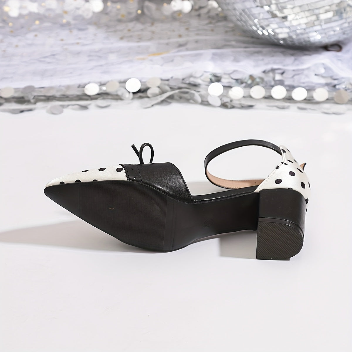 Women'S Sexy Polka Dot Mary Jane Pumps with Bow Detail - Pointed Toe, Block Heel, Ankle Strap, Summer Fashion Show Shoes, Hollow Design, Synthetic Cover & Rubber Sole, Summer Fashion Shoes | Polka Dot Pattern | Rubber Sole Fo