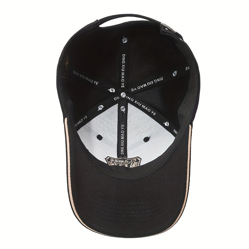 1pc CLAIRS R Embroidered Baseball Cap - Adjustable Lightweight Curved Brim Hat for Men & Women, Black with Golden Logo, Casual Outdoor Wear, Outdoor Headwear|Stylish Baseball Cap|Lightweight Ha