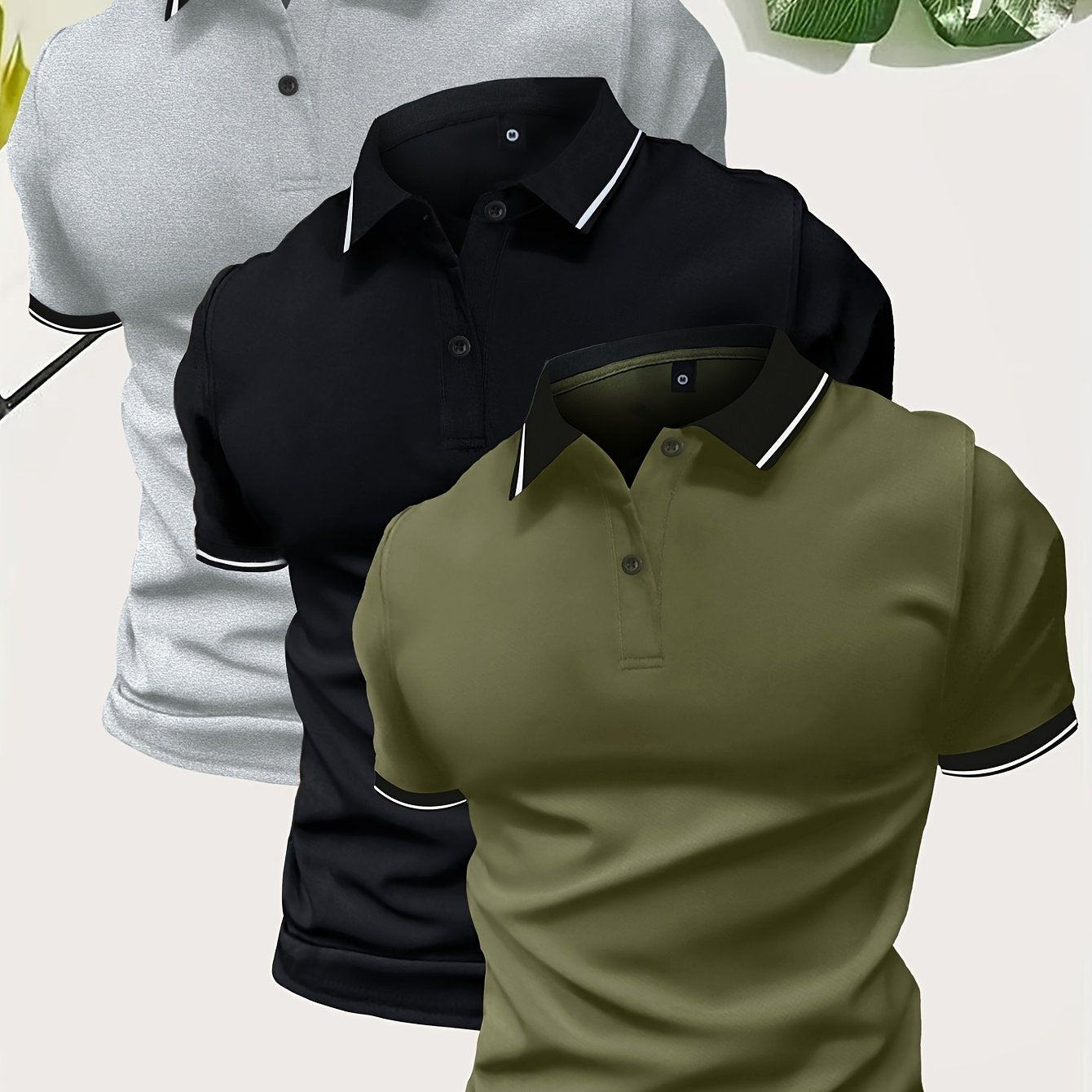 3Pcs Breathable Regular Fit Golf Shirt, Men's Casual V-Neck T-Shirt Short Sleeve For Summer, Men's Clothing