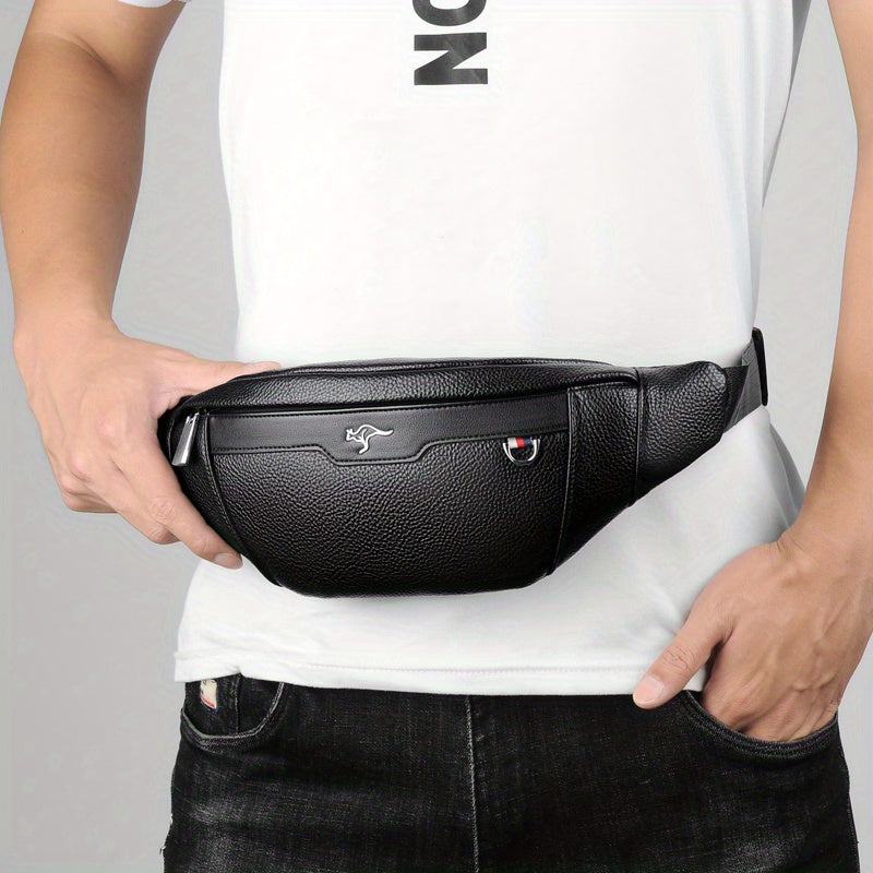 Men's Synthetic Leather Crossbody Bag - Adjustable Strap, Multiple Compartments, Lightweight Waist Pack for Hiking, Cycling & Daily Commute, Black, Cycling Bag | Modern Crossbody Bag | Adjustable Strap Bag