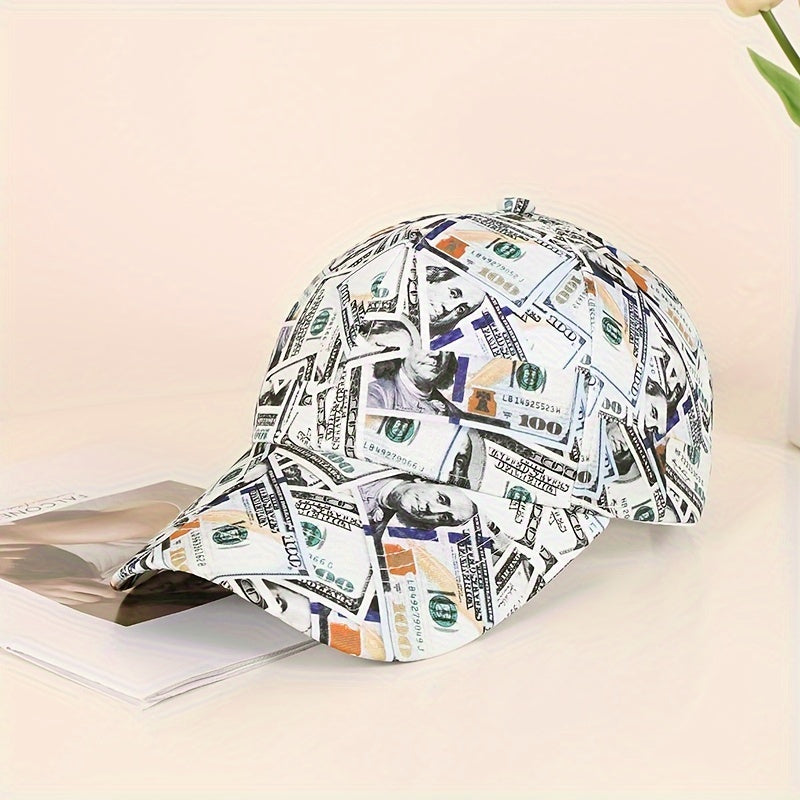 Funky Money Print Baseball Cap 100% Polyester Lightweight Adjustable Hip-Hop Hat Unisex for Music Festivals