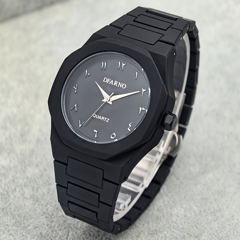Men's Minimalist Quartz Watch with Black Arabic Dial & Polygonal Design - Durable Silicone Strap, Battery-Powered, Comfort Fit for Casual & Formal Wear - Perfect Holiday Gift for Father’s Day, Graduation, Independence Day,