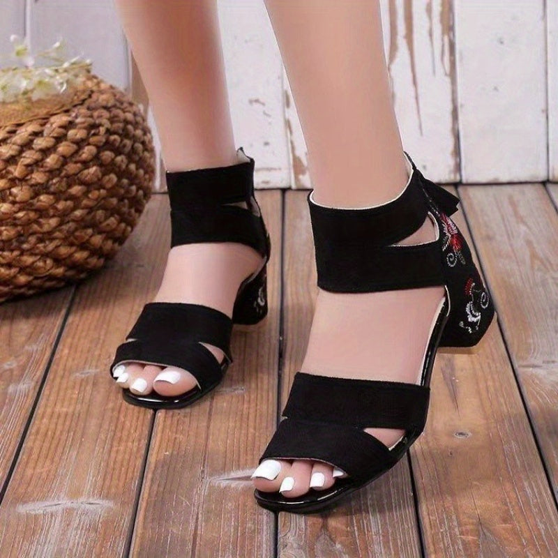 Chunky Heel Sandals Pu Rubber Ankle-Strap Buckle Mid Heel(3-5cm) Open Toe