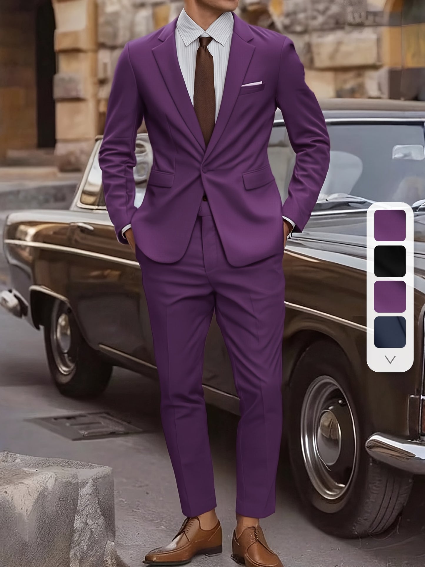 2pcs Men's Elegant Business Casual Suit Set - Includes Classic Lapel Blazer & Dress Pants, Polyester/Rayon Blend, with Pockets - Perfect for Weddings & Formal Occasions