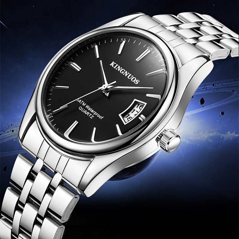 1pc New Fashion Stainless Steel Trendy High-end Atmosphere Luxury Elegant Business Travel Vacation Simple Versatile Men'S and Women'S Quartz Watch with Date