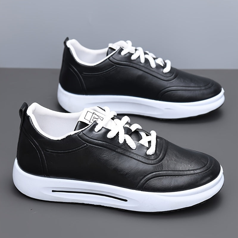 Men's Lace-up Casual Shoes, Solid Color Low-Top Soft Sole Business Commuter Sneakers