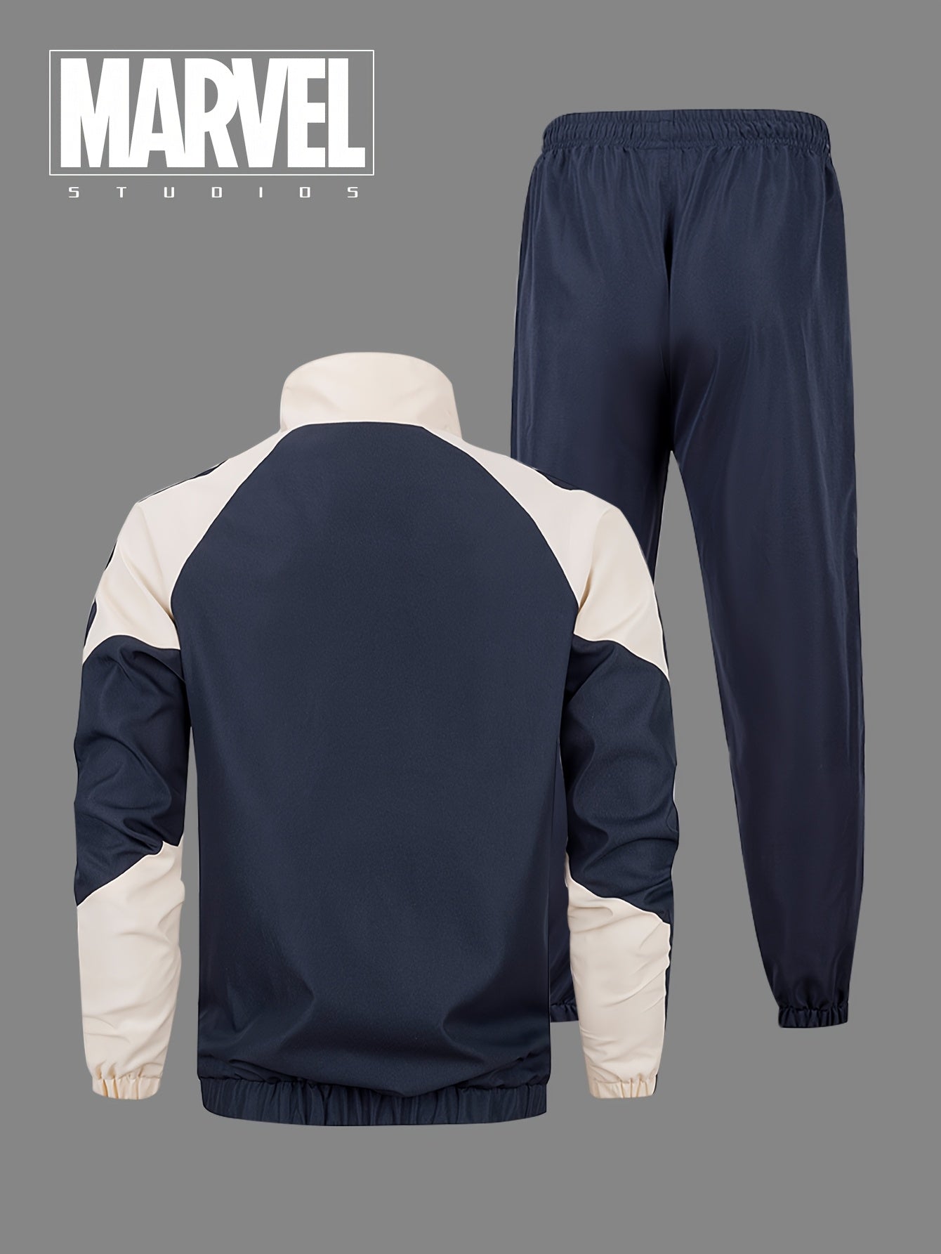 Marvel Men'S Outdoor Sports Set, Full Set with Long Sleeve Jacket and Elastic Waist Pants, Marvel Letter Print, Basic Training Suit, Breathable Fabric, Suitable for Sports, Fitness, Casual Wear