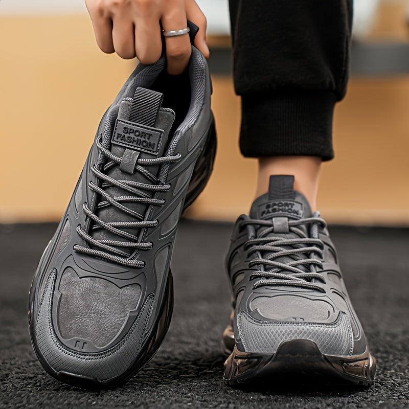 Men's Casual Sneakers - Breathable Low-Top Lace-Up Design, Durable PU Upper & Cushioned PVC Sole for All-Season Comfort - Black with Yellow Accents - Ideal for Running, Hiking, Daily Wear, Hiking Footwear, Stylish Contrast Ac