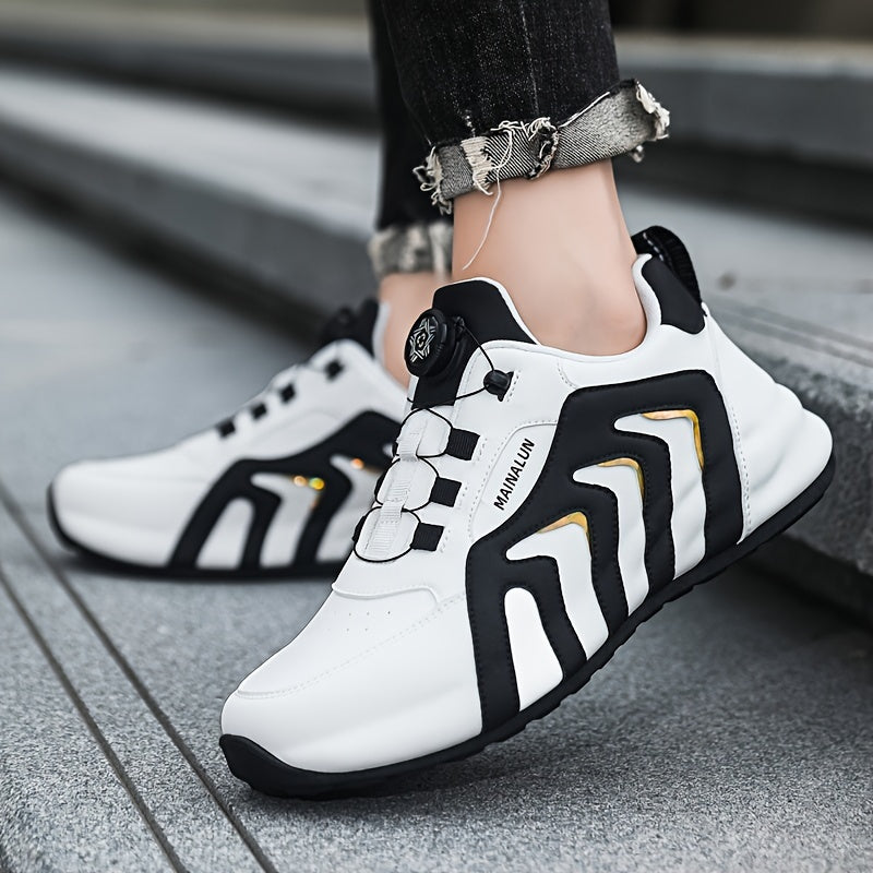 Men's Striped Casual Shoes Rotary Buckle Comfy Durable Outdoor Jogging Hiking Fishing, All Seasons