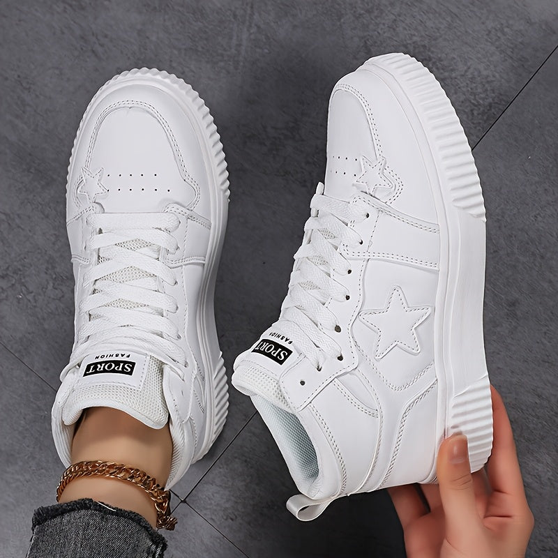 Women's Outdoor Autumn and Winter Thickened Warm Star Pattern Fashionable Versatile Simple High-Top Lace-Up Soft Sole Campus Sneakers for Multi-Purpose Sports and Casual Wear