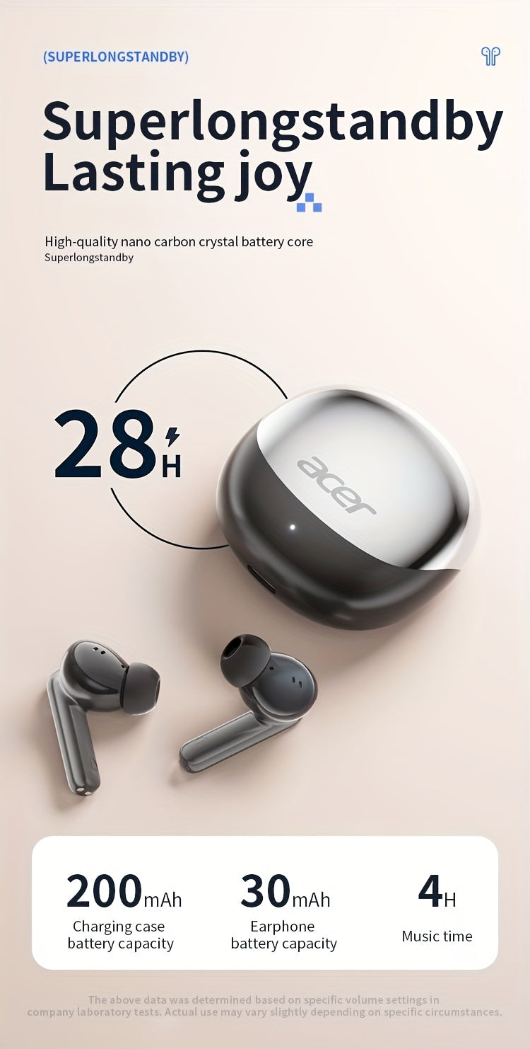 ACER HiFi բարձր թույլտվությամբ ստերեո ձայնային TWS անլար ականջակալներ՝ զանգերի աղմուկի չեղարկմամբ, երկար սպասման ժամանակ, երկմիջուկ 5.4 անլար չիպ, HIFI կարգի ստերեո ձայն, թեթև հպումային դիզայն, նորաձև դիզայն, հարմարավետ