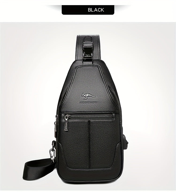 New Men'S Chest Bag 2024 Genuine Faux Leather Texture Crossbody Bag Casual Shoulder Bag Men'S Large Capacity Backpack Trendy