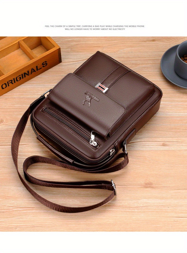WEIXIER Men's Vintage Business Casual Adjustable Shoulder Bag - Black, Multiple Compartments, Zippered Pockets, Compact Design for Everyday Use, Everyday Shoulder Bag | Vintage Style Bag | Secure Zip Closure, Small Crossbody