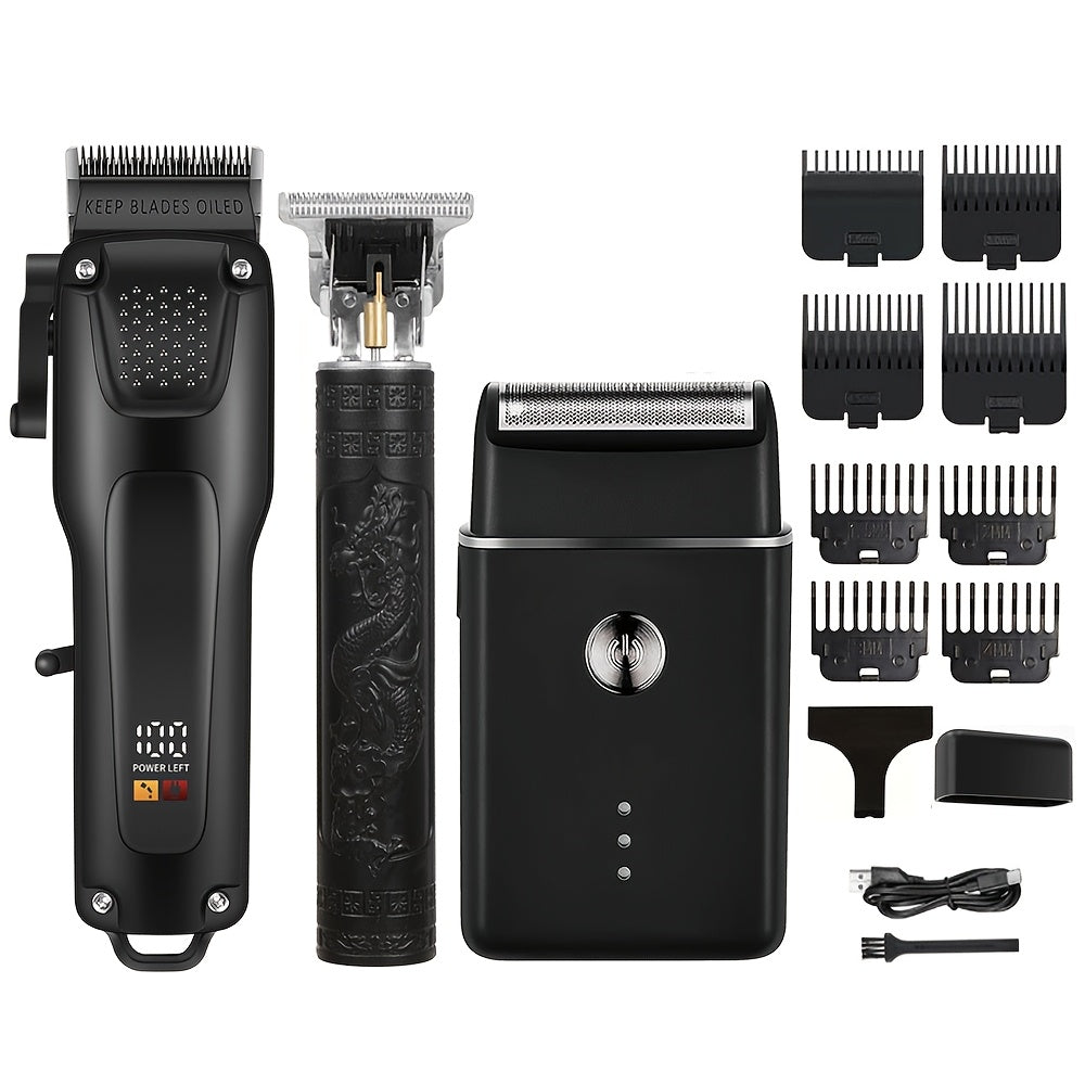 Men's Hair Clipper Set, Digital Display Rechargeable Hairdresser with USB Port, ABS Body, Professional Haircutting Kit, Bathroom Supplies Bathroom Haircutting Tool Set Shaving Razor Set Ideal Gift for Fathers, Holiday Gift