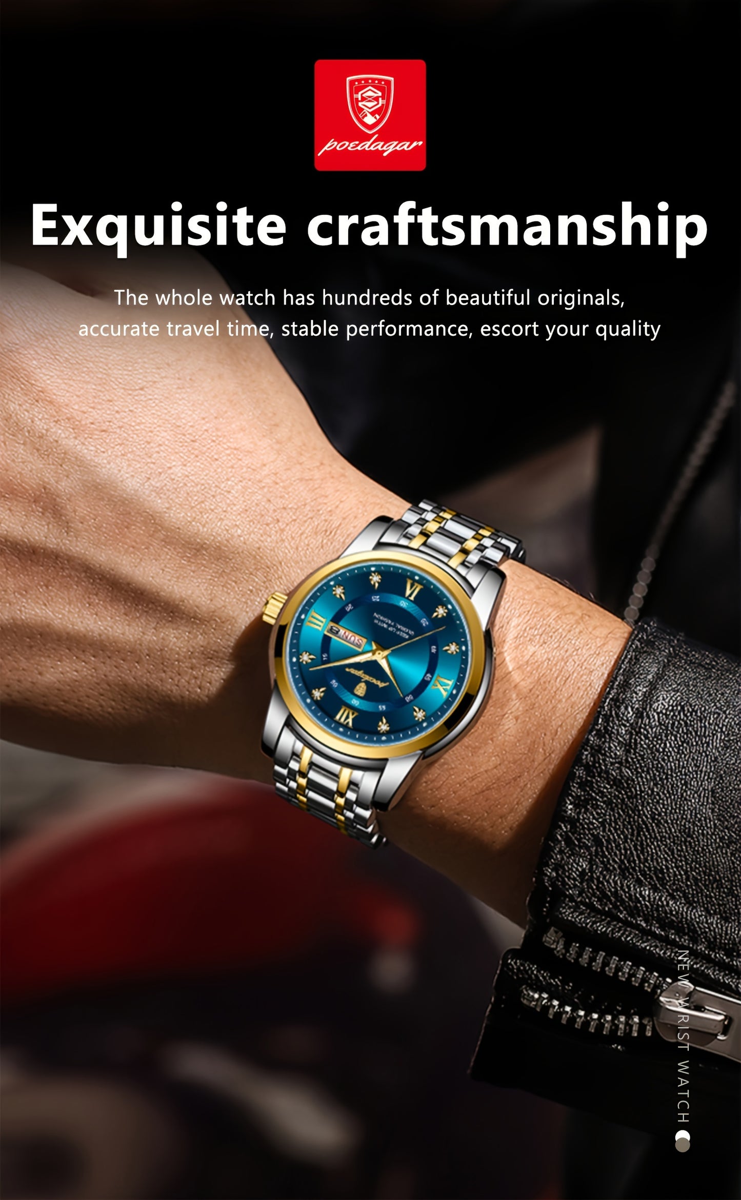 POEDAGAR Men&Women&Apos;S Calendar Week Luminous Stainless Steel Watch - Trendy Casual Quartz Wristwatch with Blue Dial, Roman Numerals, And Date Display, Ideal Gift for Sports Enthusiasts, Casual Wear Watch | Trendy Casual W