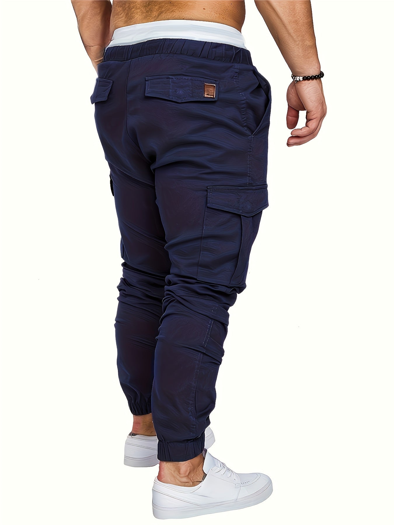 3-Pack Men'S Casual Cotton Cargo Pants, Solid Color, Non-Stretch, Regular Length, Drawstring Waist, Four Seasons, Standard Fit, Woven Fabric