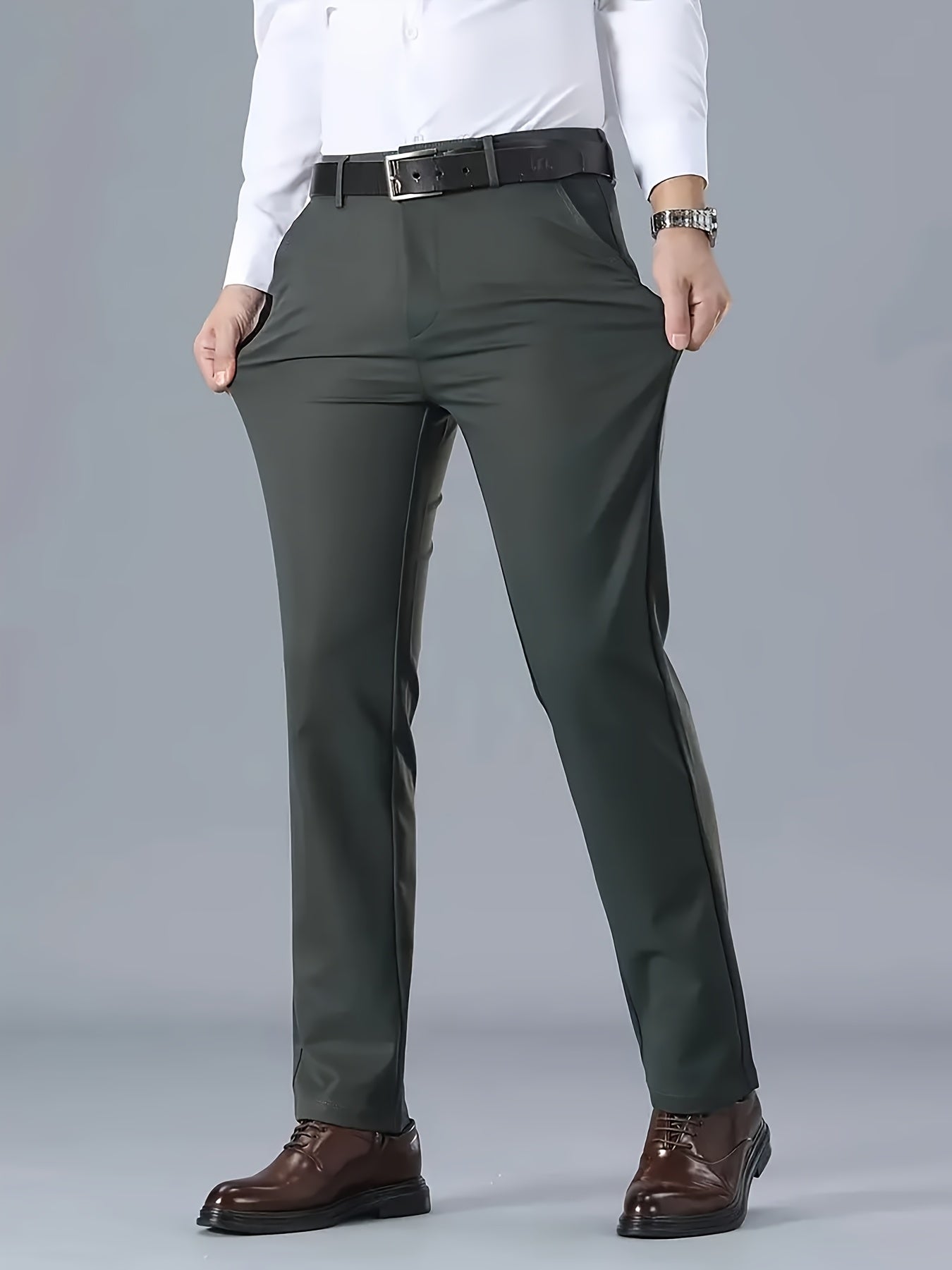 Men'S Classic Black Dress Pants - Stretchy Polyester, All-Season Comfort Fit, Regular Length, Solid Color, Allseason Pants | Stylish Dress Pants | Comfortable Fit Pants