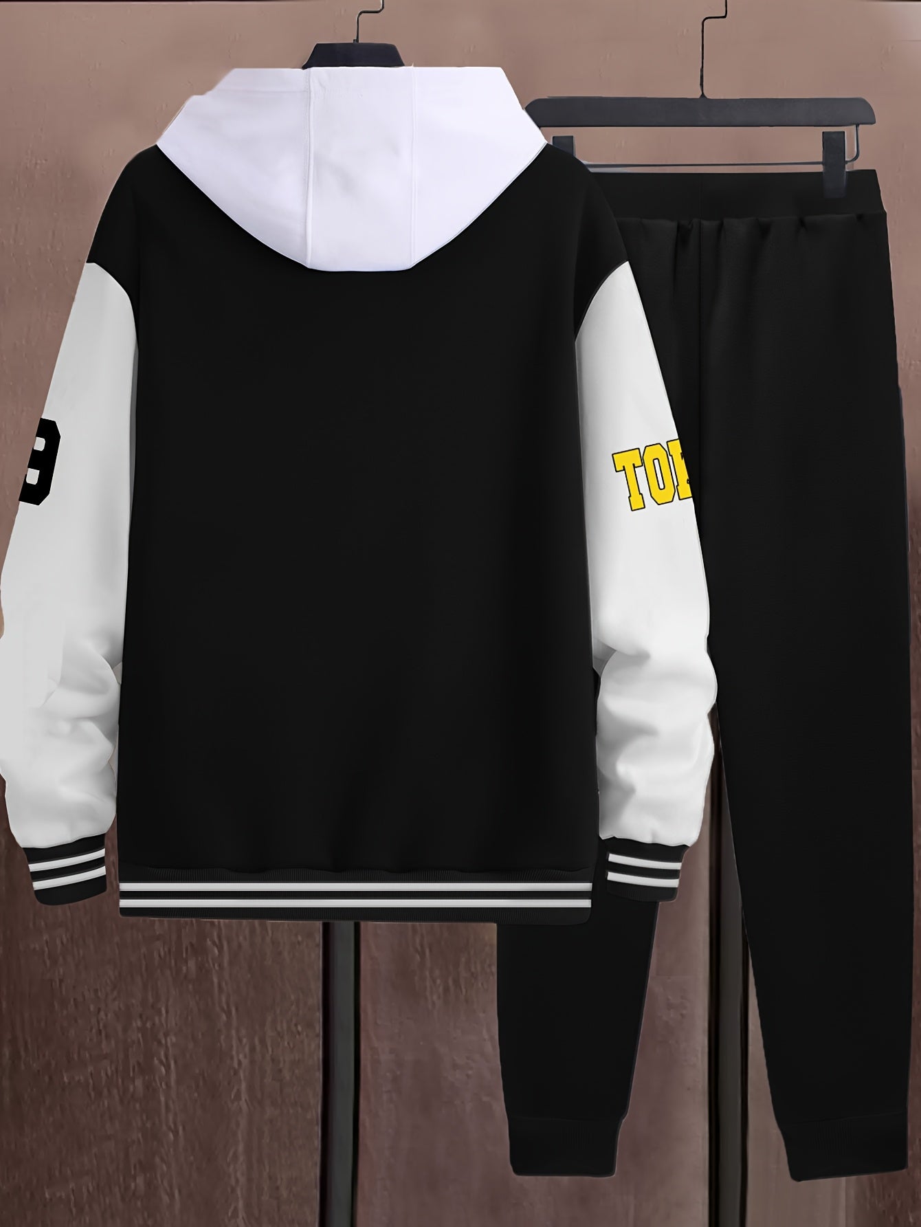 Athleisure Essential, Men's Casual 69pcs Set: Color Block Varsity Jacket & Joggers with A-69 Print - Polyester, Baseball Collar, Pockets - Perfect for Fall/Winter