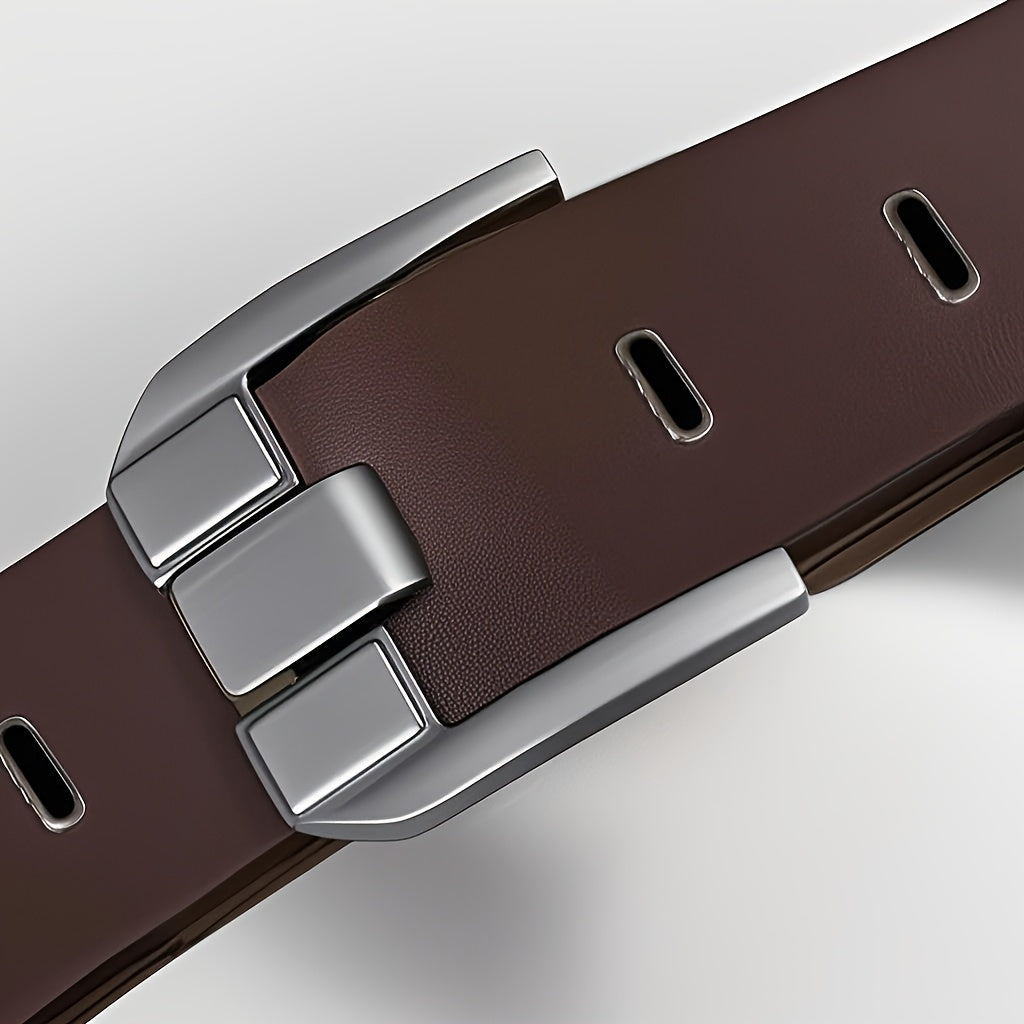 Men'S Genuine Leather Belt with Alloy Buckle - Elegant Black Design, Medium Width for Business & Casual Wear, Sweat-Resistant, Durable Alloy Buckle, Perfect for Waist Size, All-Season Use, Ideal for Jeans & Formal Attire, For