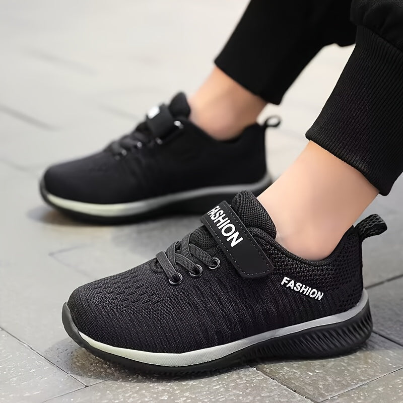 Youngsters' Breathable Knit Sneakers with Closure - Lightweight EVA Sole, All-Season Casual & Outdoor Running Shoes for Boys & Girls, Black, Youngsters Sneakers, Youngsters'S Footwear, Sporty Youngsters'S Footwear, Durable Yo