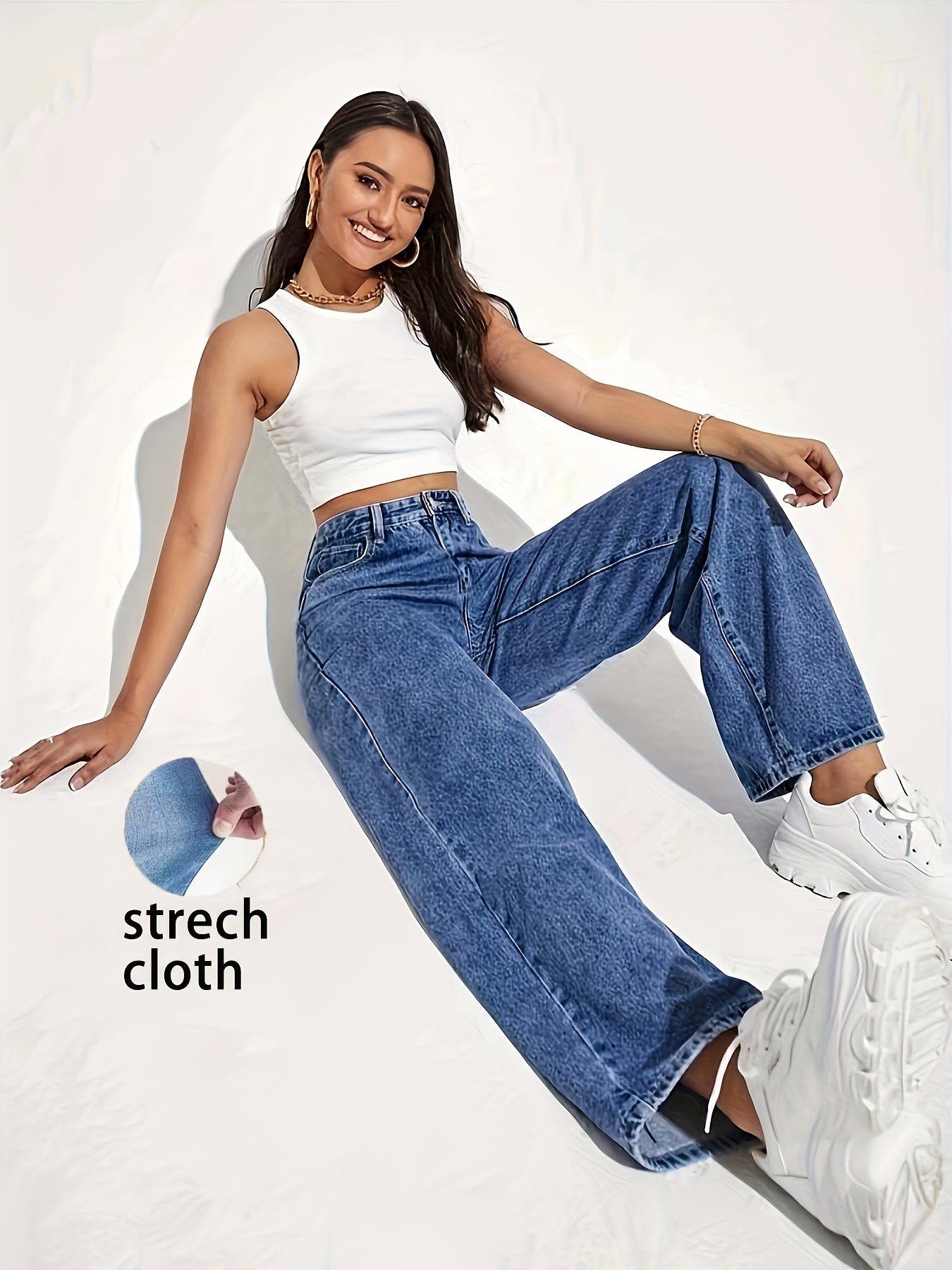 CPUY Women's Fashion Stretch Denim Jeans - Casual Straight-Leg, Mid-Rise, Comfort Fit with Slant Pockets, Versatile for All Seasons, Casual Denim Wear | Timeless Style | Smooth Texture