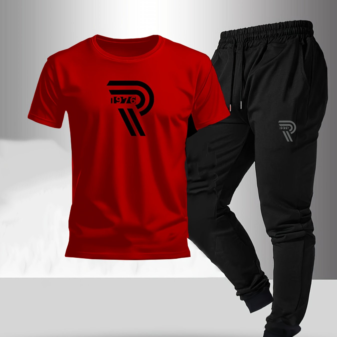 2pcs Set, Men'S Casual Loungewear, Gift, Fashion Print, Round Neck T-Shirt with Drawstring Pants, Outfit