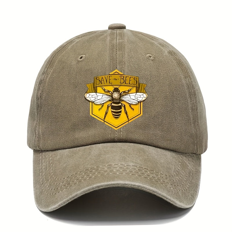 Men's Adjustable Baseball Cap with Hexagonal Bee Graphic & "SAVE THE BEES" Print - Breathable Sun Protection, Hand Washable, Casual Outdoor Sports Hat for Men, Breathable Fabric, Baseball Hat