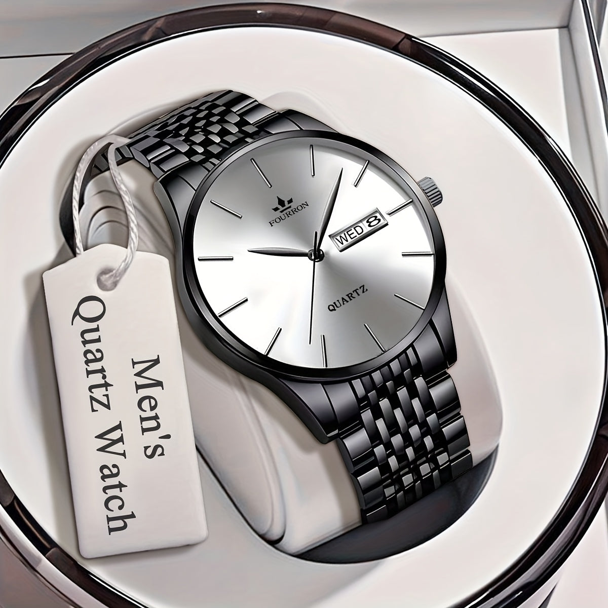 FOURRON Men's Luxury Stainless Steel Quartz Watch with Date & Calendar - Luminous, Fashionable Casual Design for Business, Travel & Casual Attire - Perfect Birthday Or Holiday Gift Valentine's Day