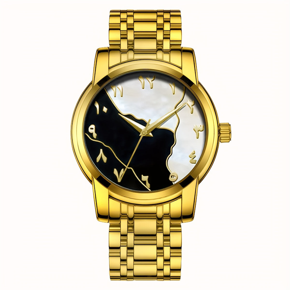 Men's Casual Arabic Numerals Quartz Watch - Scratch-Resistant HD Dial, IPX7 Waterproof, Stainless Steel Strap, Black & Golden Accents - Perfect Gift for Birthdays, Holidays & Family Reunions, Reliable Timepiece, Contemporary