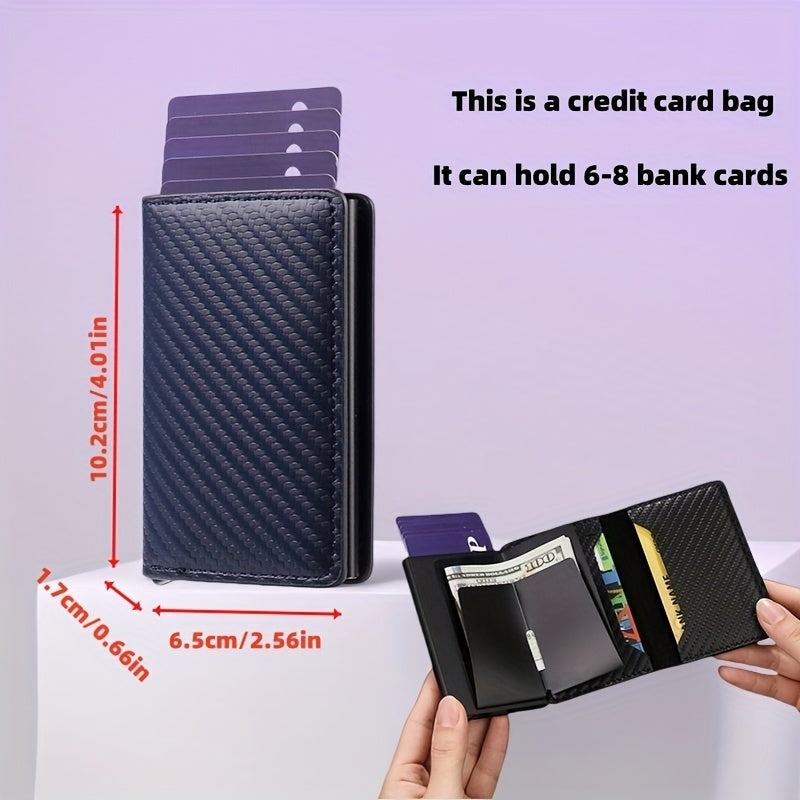 Men'S Short Wallet, Automatic Pop-Up Credit Card Holder, Short Wallet, Ideal Gift for Men, Multi-Functional Men'S Card Holder, Stylish, Trendy, Minimalist Credit Card Holder, Pop-Up Card Holder, High-Quality Faux Leather, Cap