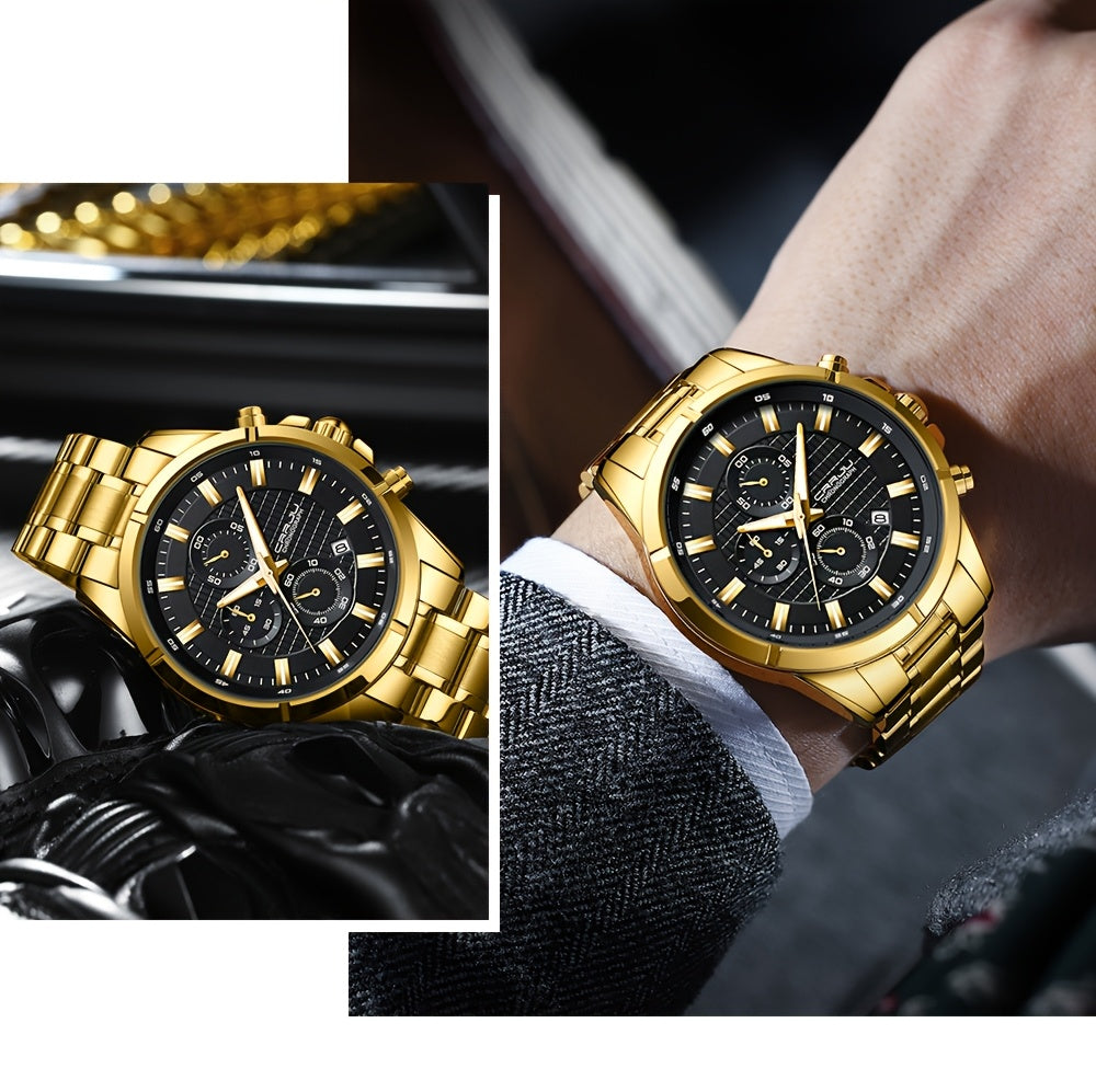 CRRJU Men's Watch Fashion Luxury Multifunctional Stainless Steel Quartz Watch