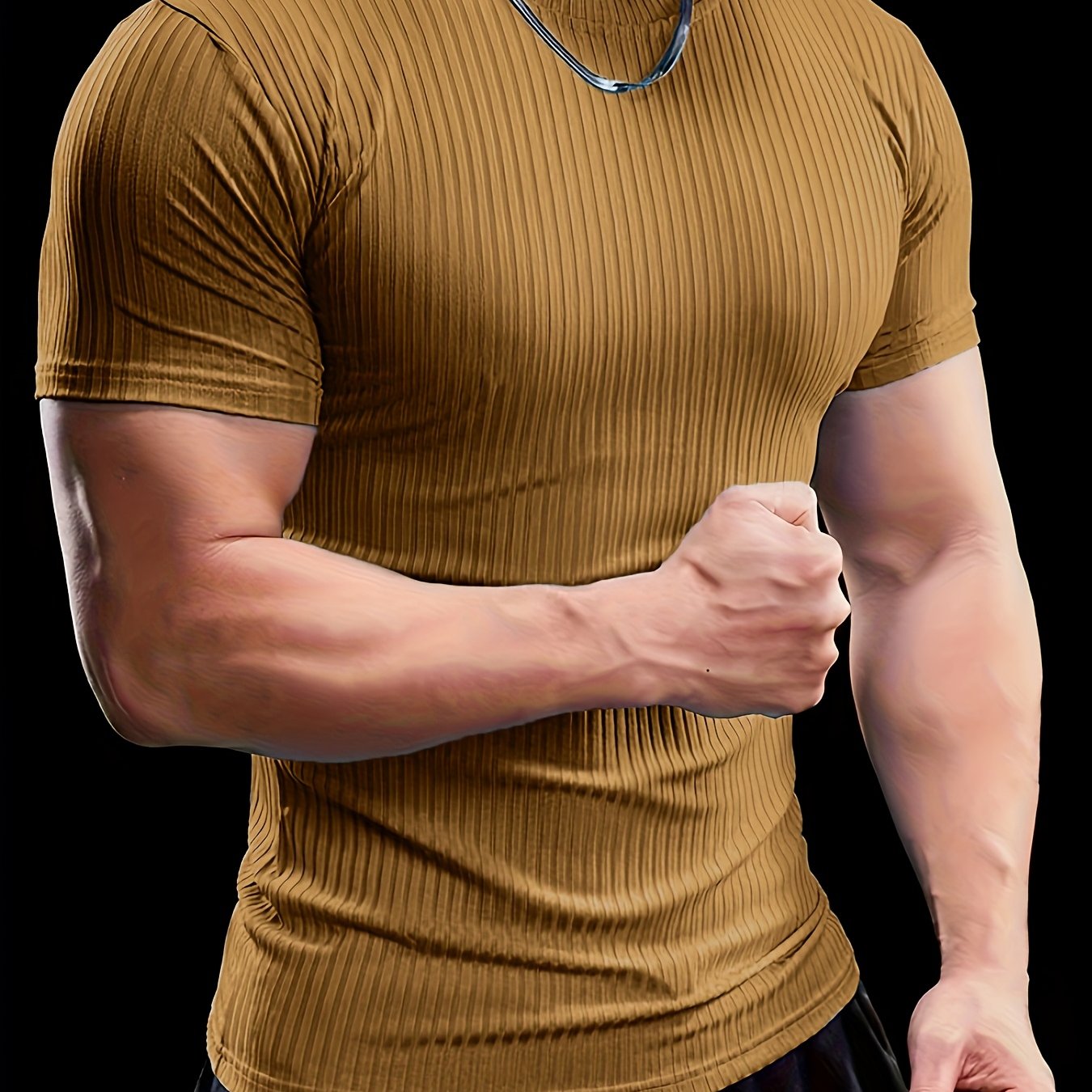 Men's Stretch Fit Short Sleeve T-Shirt - Breathable, Comfortable Polyester Blend, Solid Blue, Crew Neck, Casual & Sporty Style for Spring/Summer