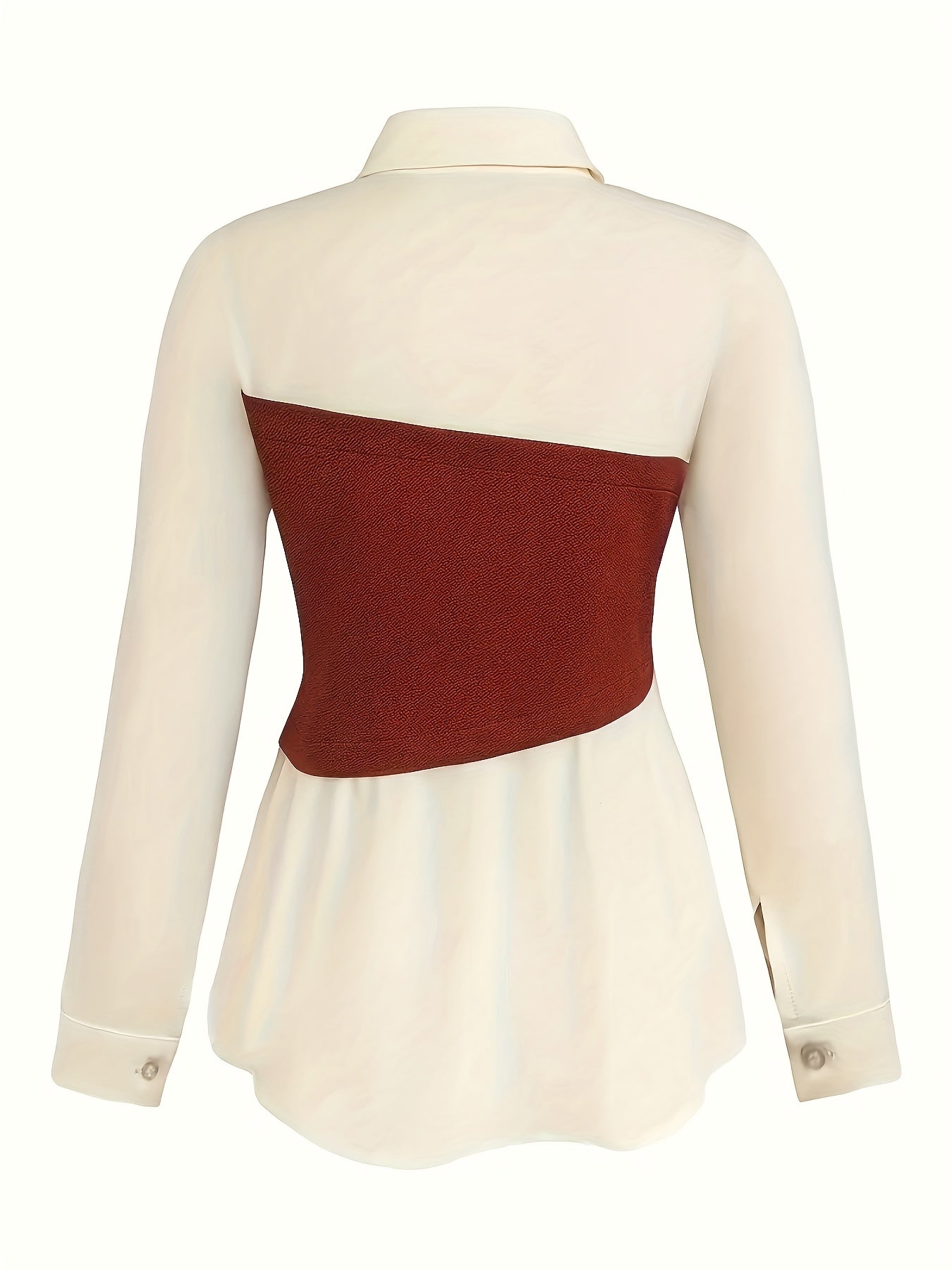 Elegant daily commuting two-piece set for ladies, featuring a color-blocked and pieced-together shirt and wide-leg trousers, suitable for all four seasons and machine washable.