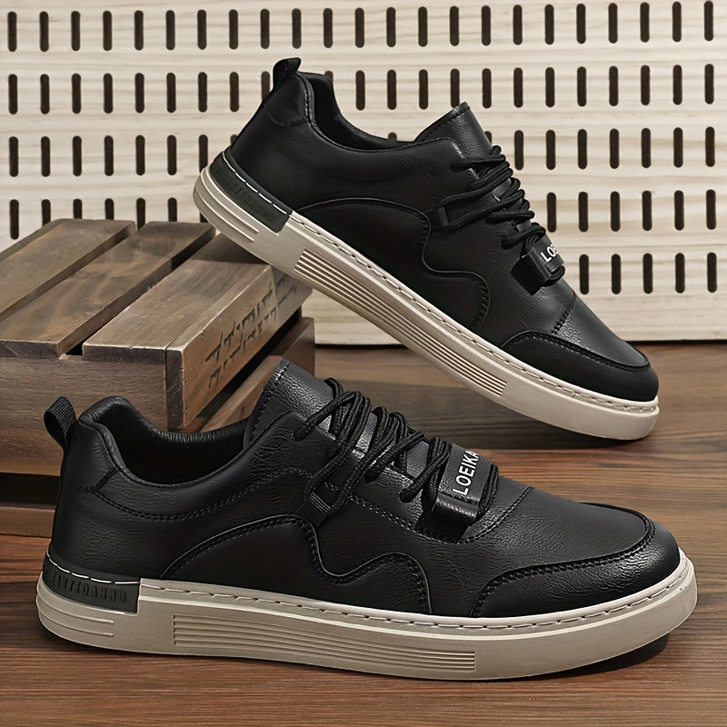 Men'S Casual Low-Top Sneakers - Lightweight, Comfortable & Versatile Skate Shoes in Black with White Accents, Lace-Up Design for Outdoor Hiking & Casual Wear, Outdoor Hiking Shoes | Stylish Lowtops | Comfortable Footwear