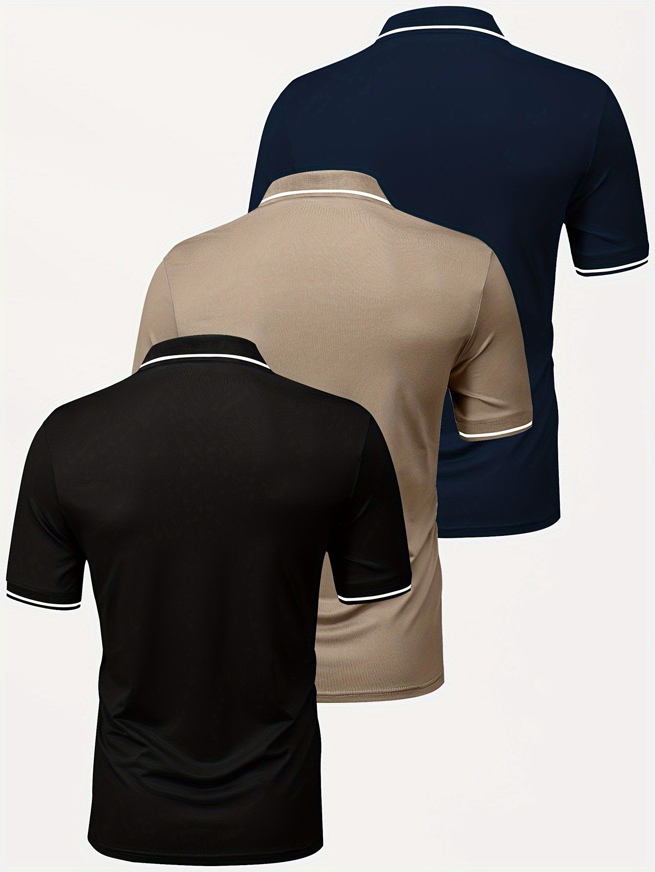 3pcs Men's Casual Fashion Shirts - Breathable Polyester, Short Sleeve, Button-Up with Classic Collar - Machine Washable, Summer Essentials in Black, White, and Beige