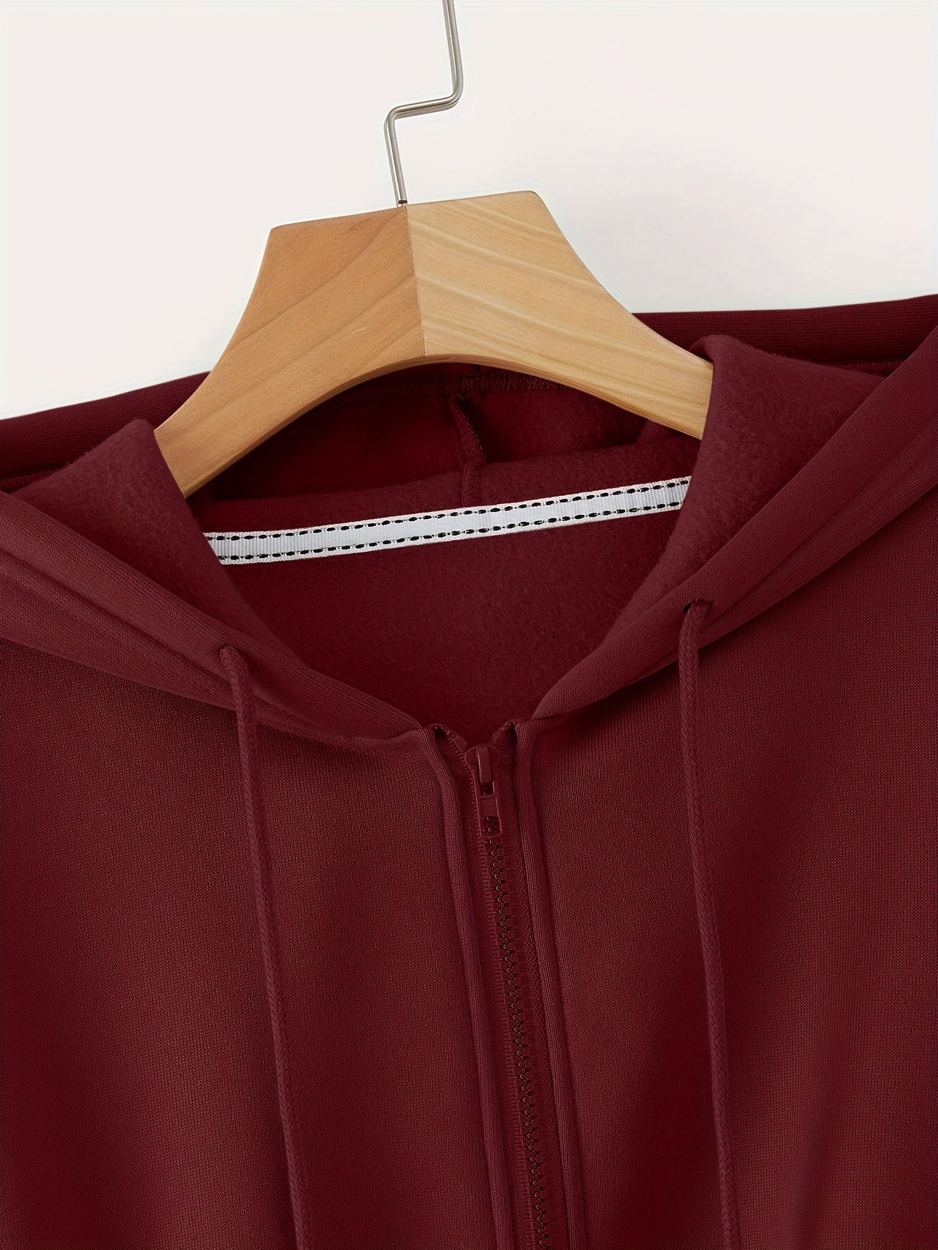 Zip Up Cropped Drawstring Hoodie, Casual Long Sleeve Sweatshirt For Spring & Fall, Women's Clothing