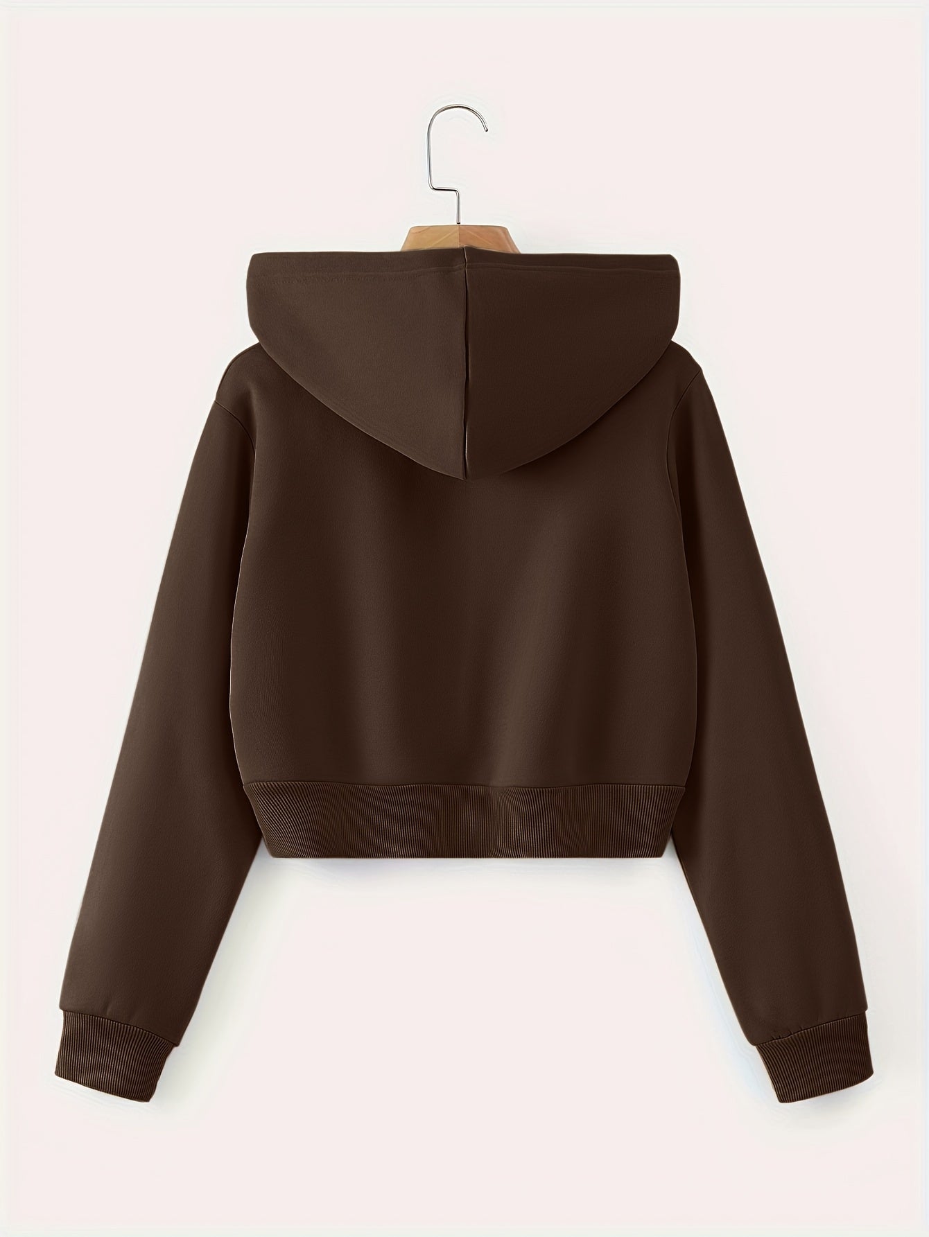 Zip Up Cropped Drawstring Hoodie, Casual Long Sleeve Sweatshirt For Spring & Fall, Women's Clothing
