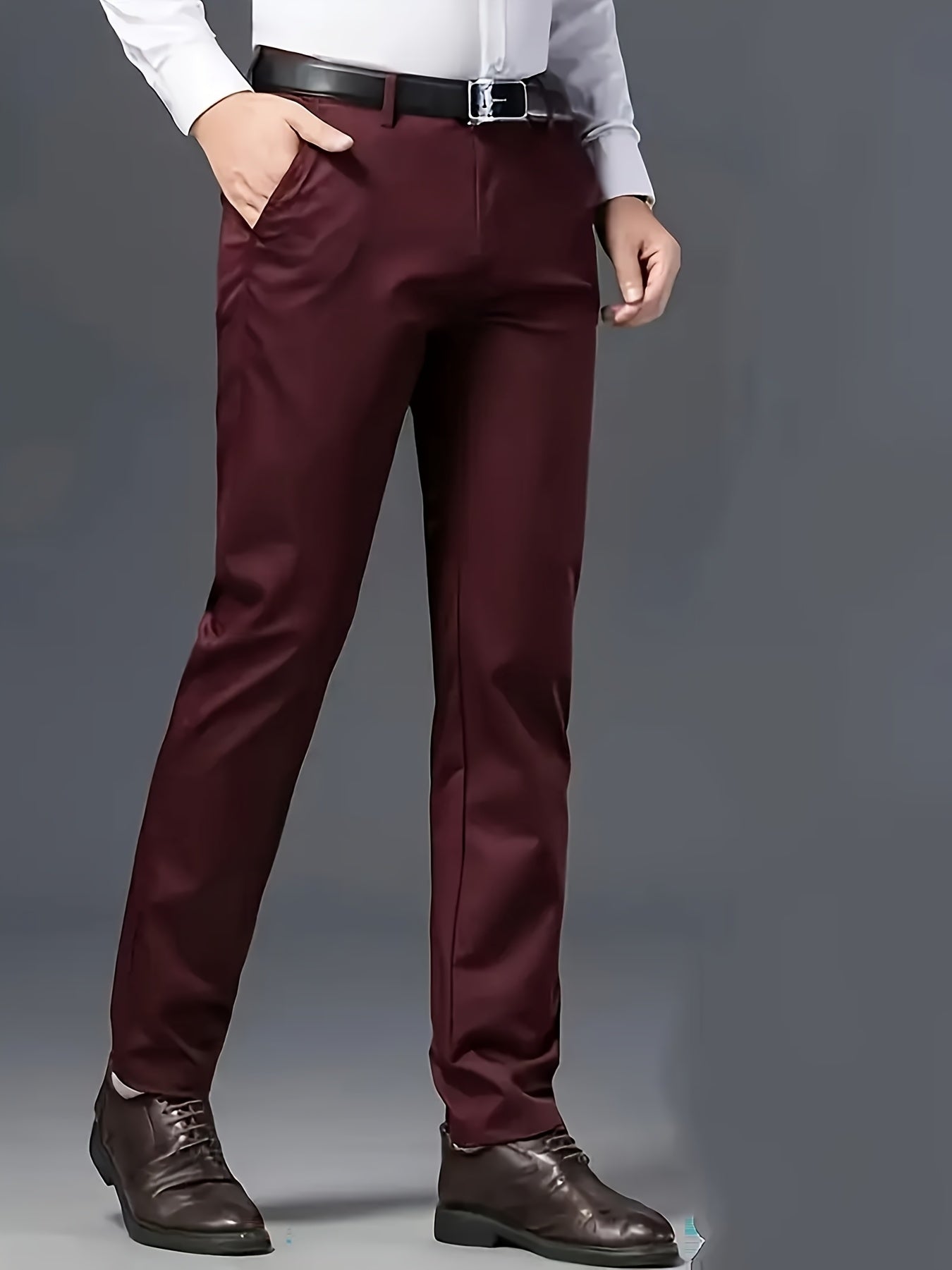 Men's Classic Business Dress Pants, Solid Color Casual Trousers, 100% Polyester, Regular Fit, with Zipper Fly, for Daily Wear and Gifting, All-Season, Allseason Trousers | Notch Lapel Design | Polyester Trousers