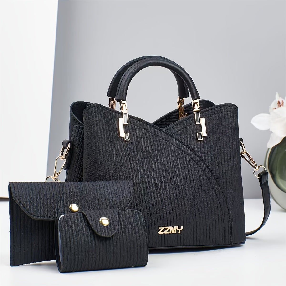3pcs Set Striped Fashion Handbags, Multifunctional Large Capacity Crossbody Bag with Stylish Design, New Fashionable Women's Small Square Shoulder Bags Versatile Casual Multi-Layer Large Capacity Single-Shoulder or Crossbody