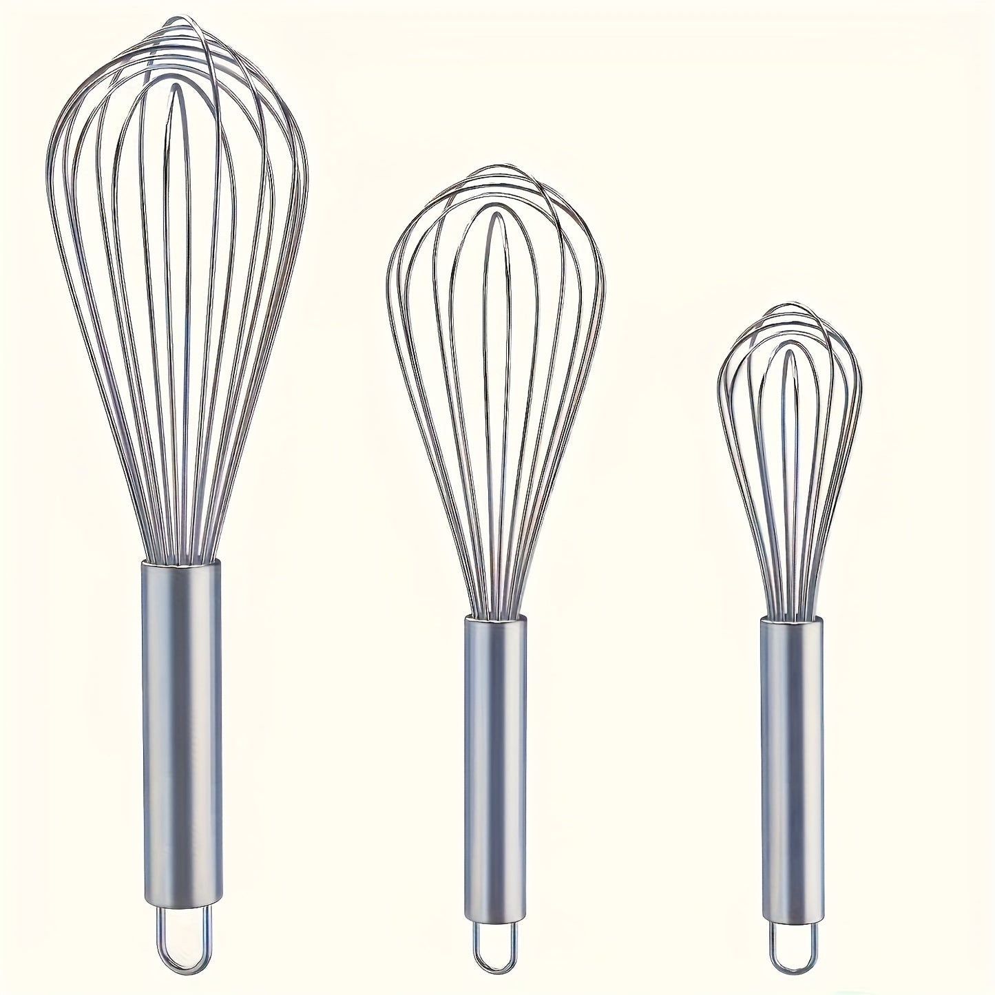 A Set of 3 Stainless Steel Whisks - Manual Kitchen Mixers Suitable for Blending, Whipping, And Stirring - a Bubble Whisk Set Designed for Enhanced Durability, Food-Grade, Easy to Clean, Ergonomic Design - No Batteries Require