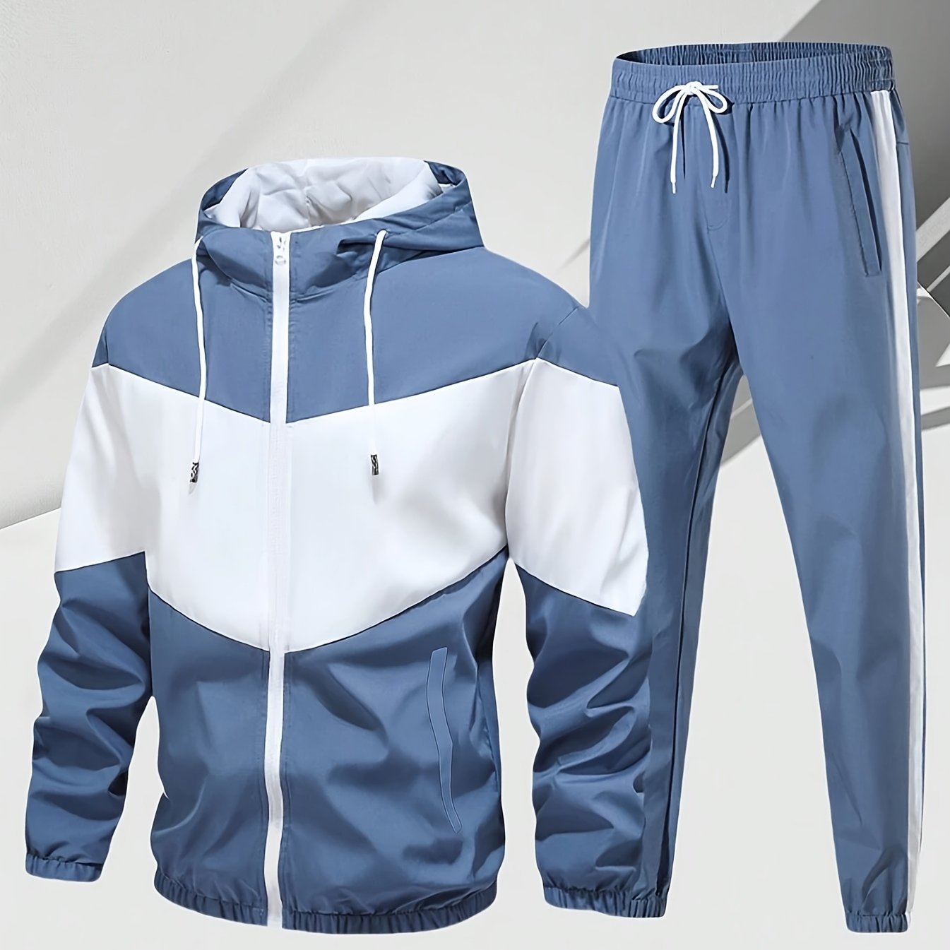 Men'S Casual 2pcs Sports Suit Unisex Couple All-Season Spring/Autumn Color Block Tracksuit with Hooded Cardigan, Zippered Jacket, Long Sleeve Coat, Joggers, Gym, Running, Outdoor Outfit, Elastic Pants, Hoodie, Top, Pants, Two