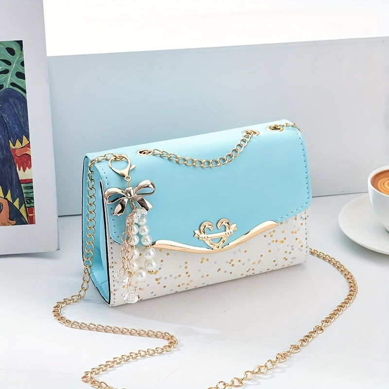 This bag is available in khaki, beige, black, and blue colors. A stylish bohemian beige PU crossbody bag with tassel charm - urban-style flap shoulder bag featuring a metal chain strap, lightweight and portable, ideal for sho