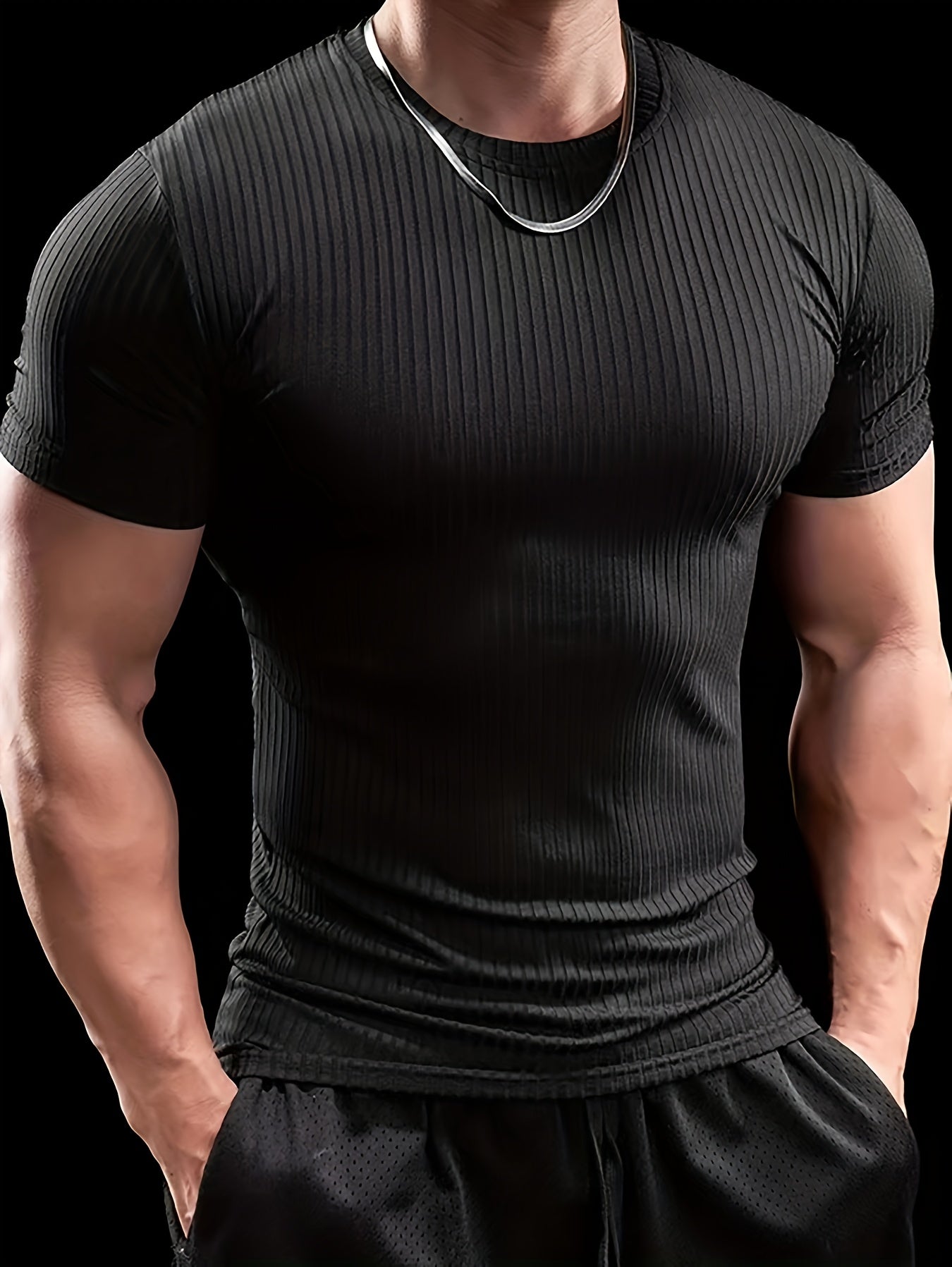 Men's Stretch Fit Short Sleeve T-Shirt - Breathable, Comfortable Polyester Blend, Solid Blue, Crew Neck, Casual & Sporty Style for Spring/Summer