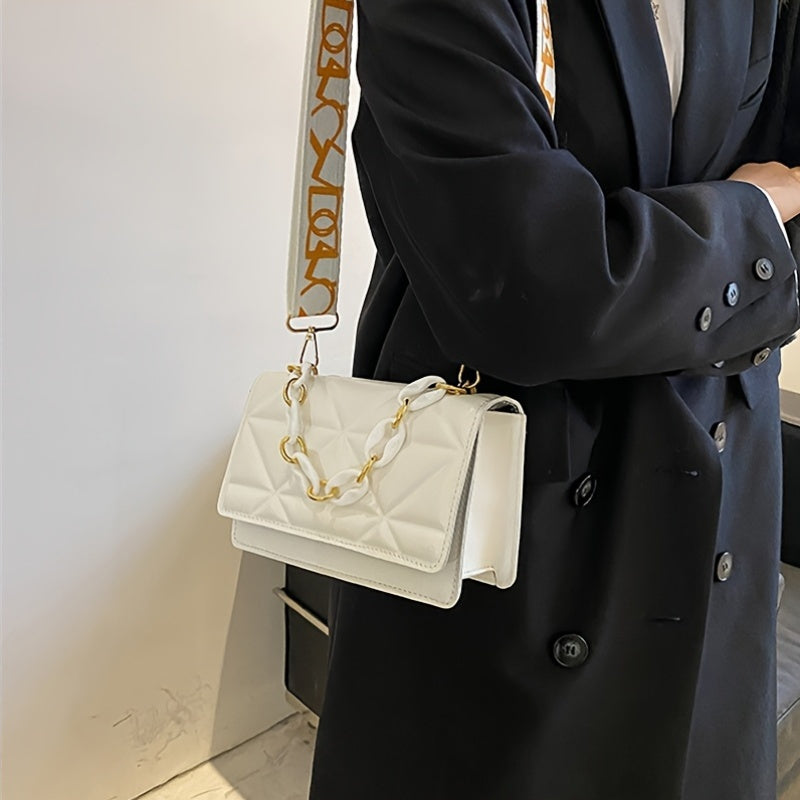 Retro Shoulder Bag, Fashionable Wide Strap Crossbody Bag, Western Style Chain Small Bag, Casual Women'S Sling Bag (White/Black/Pink/Brown)