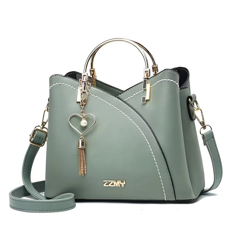 Elegant Light Blue & Pink Handbag with Golden-Tone Hardware, Heart Pendant Charm, And Detachable Shoulder Strap - Perfect Gift for Mom Or Family, Stylish Women'S Clutch Bag, Cute Purse