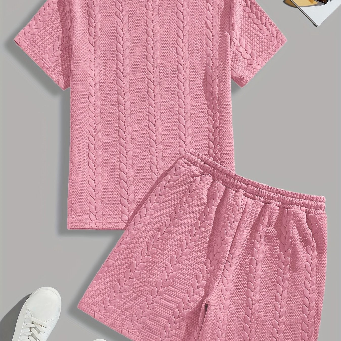 Casual Crew Neck Short Sleeve T-Shirt & Drawstring Shorts - Brown, Summer Outfit
